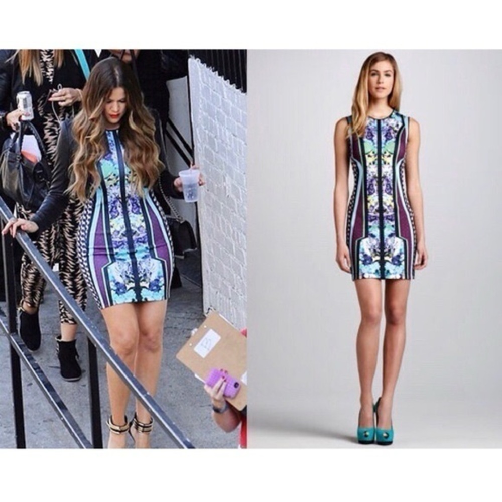 Clover Canyon Scuba Neoprene Elephant and Tiger Multicolor Graphic Print Dress